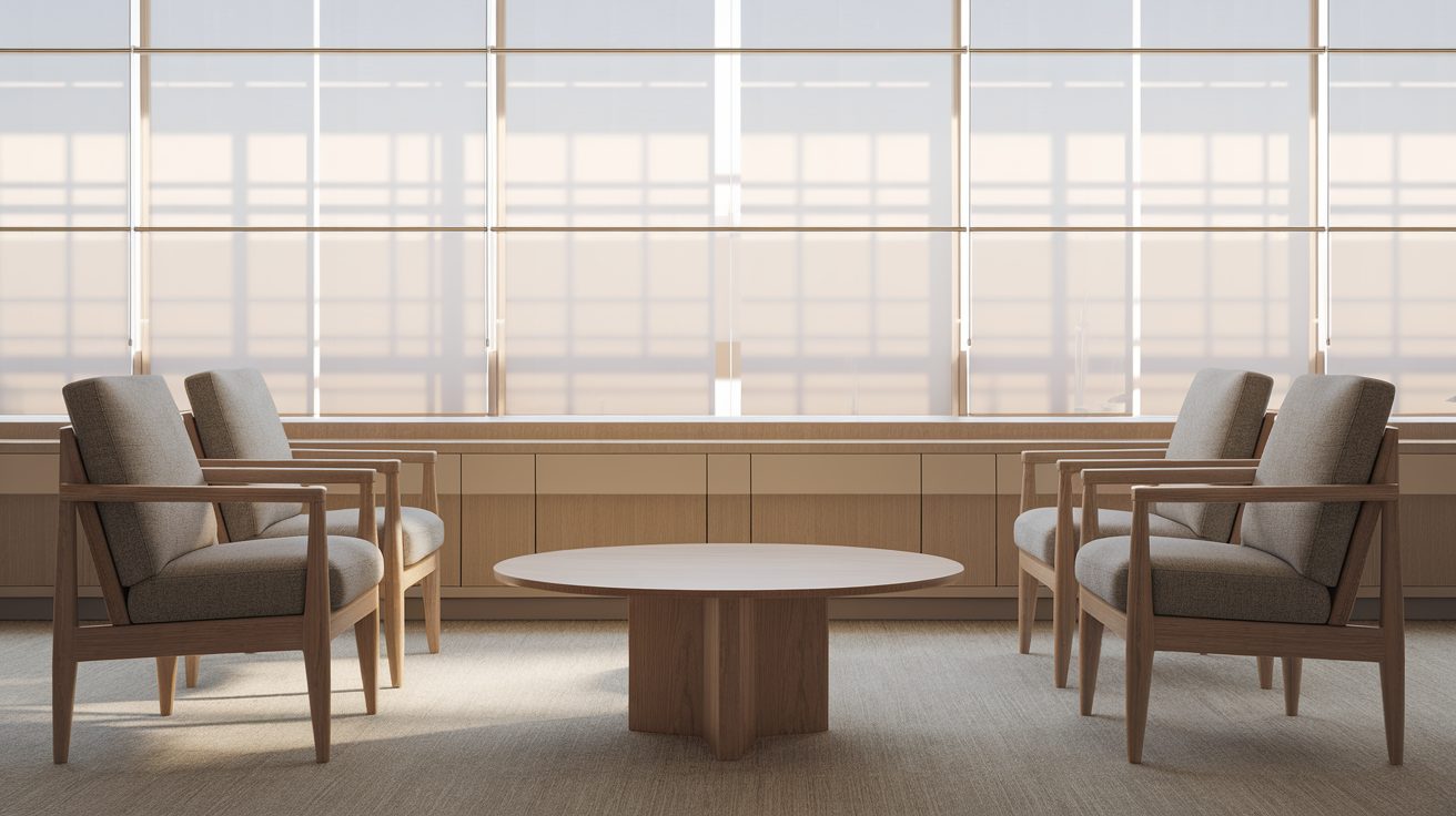 An empty consultation room with soft morning light