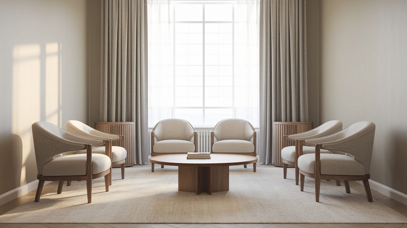 An empty consultation room with soft morning light